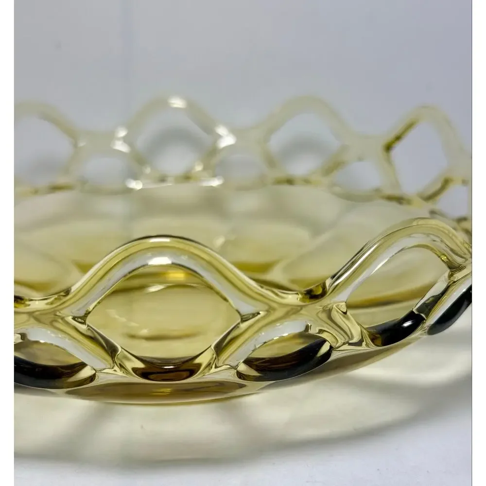 Vintage Imperial Glass Amber Laced Edge Open Lace Serving Bowl 9” Mid Century